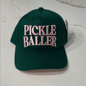 C.C Embroidered PICKLE BALLER Dark Green Cap with pink text